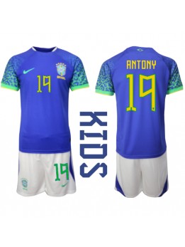 Billige Brasil Antony #19 Bortedraktsett Barn VM 2022 Kortermet (+ Korte bukser)